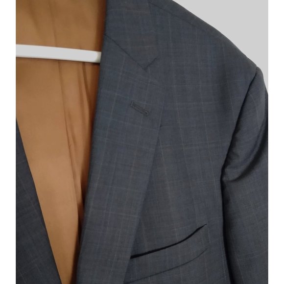 Jos A Bank Suit Jacket 42L Slim Fit Gray windowpane Wool 2 Button MSRP $650 EUC - Picture 4 of 9